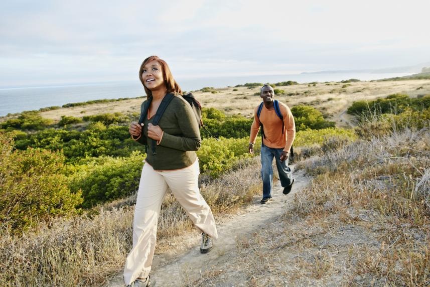 couple taking hike