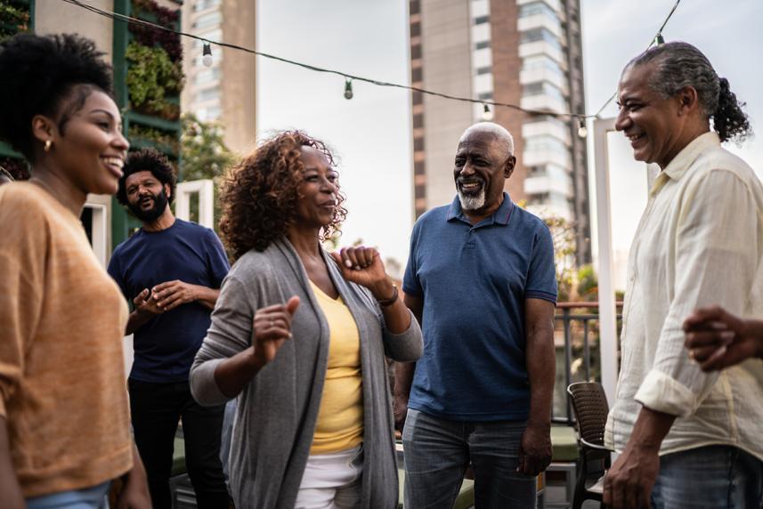 Woman dancing with friends