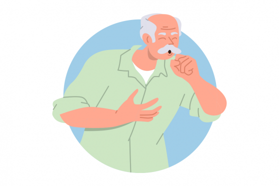 An animation of a man coughing