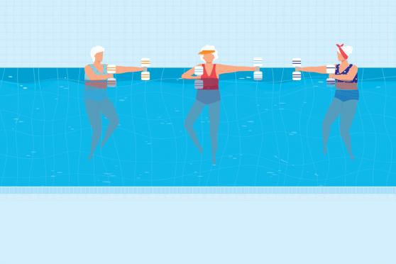 Illustration of three women in a pool treading water