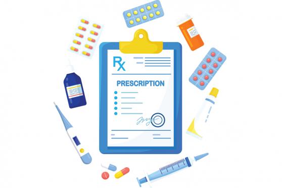 illustration of clipboard with RX pad and medicines